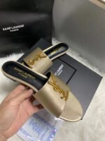 Saint Laurent Logo Slippers Metallic - Image 4