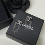 Chanel Stud Earrings With Crystal And Multi Chain In Silver Tone - Image 6