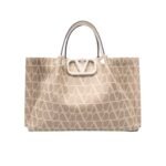 Valentino Garavani Vlogo Embroidered Raffia Tote Beige 35Cm