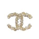 Chanel Floral Enamel And Crystal Brooch With Pearl Accents