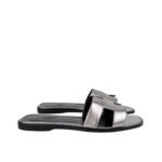 Hermes Slippers Flat Oran Silver And Black H021056Z