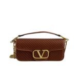 Valentino Garavani Locò Shoulder Bag In Pleated Nappa Brown