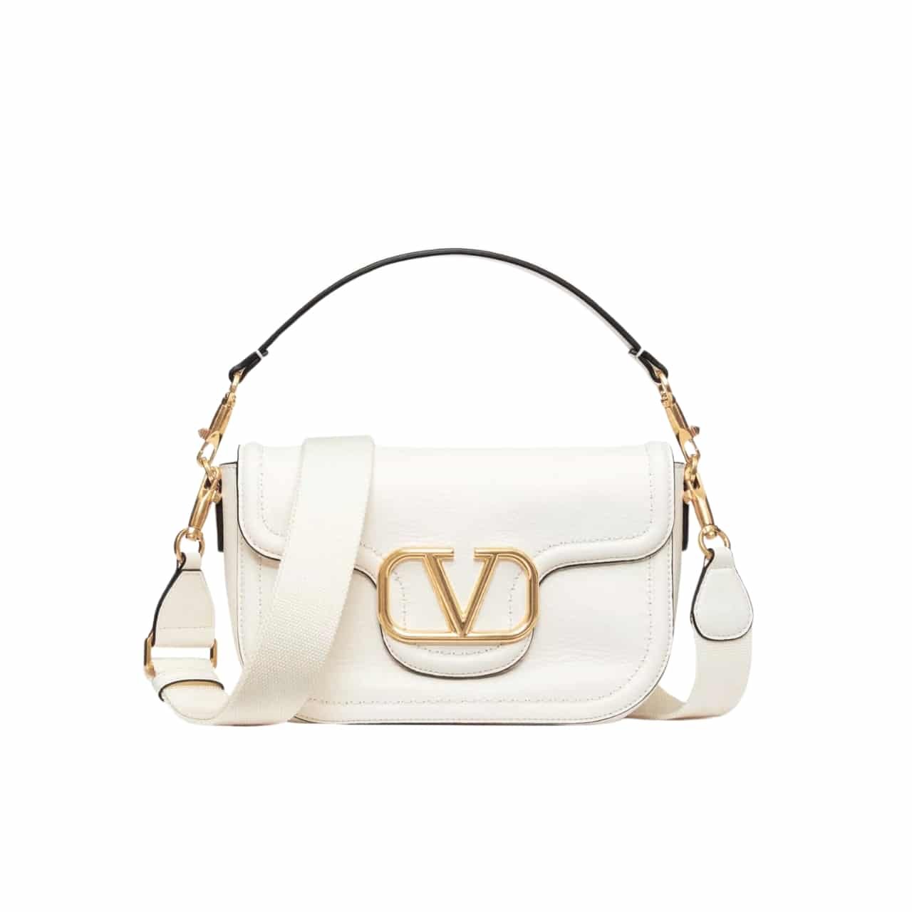 TBNB-2-5-1 Valentino Garavani Alltime Grainy Calfskin Shoulder Bag White 23Cm 4W2B0N20Imz 098 - Image 1