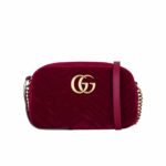Gucci Small Gg Marmont Camera Bag Velvet Wine Red 23Cm