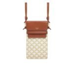 Celine Women Phone Pouch With Flap In Triomphe Canvas And Beige