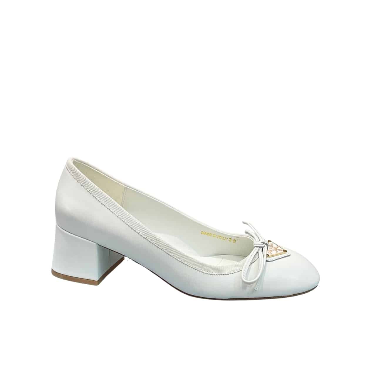 TBNB-5-3-3 Prada Triangle Logo Bow Pump In White - Image 1