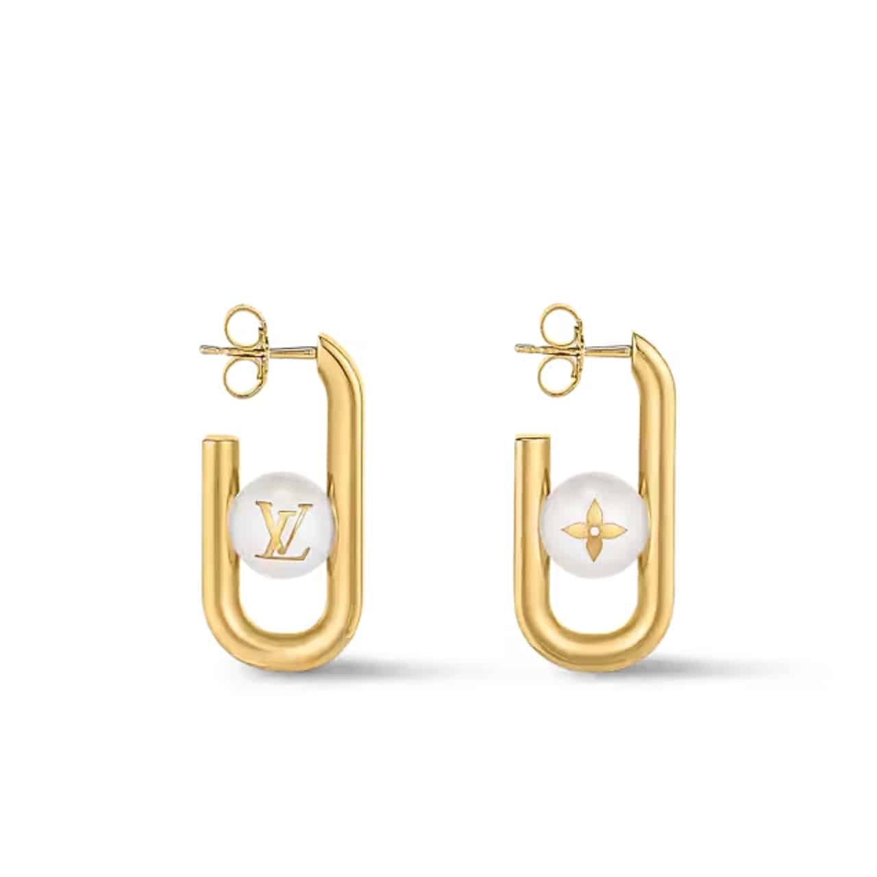 TBNB-5-7-1 Louis Vuitton My Lv Chain Pearls Earrings Gold M01451 - Image 1
