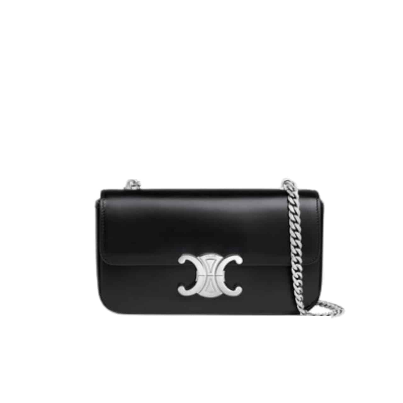 xr:d:DAF6MoGXHTU:1025,j:4294603041436430408,t:24030606 Celine Chain Triomphe In Shiny Calfskin Shoulder Bag Silver Black 20Cm 115203Bf4 38Si - Image 1