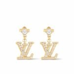 Louis Vuitton Lady Lv Earrings Gold Tone M01844