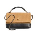 Chanel Large Flap Bag With Top Handle Shiny And Gold Tone Metal Brown Black 29Cm AS5637 B20827 U1536