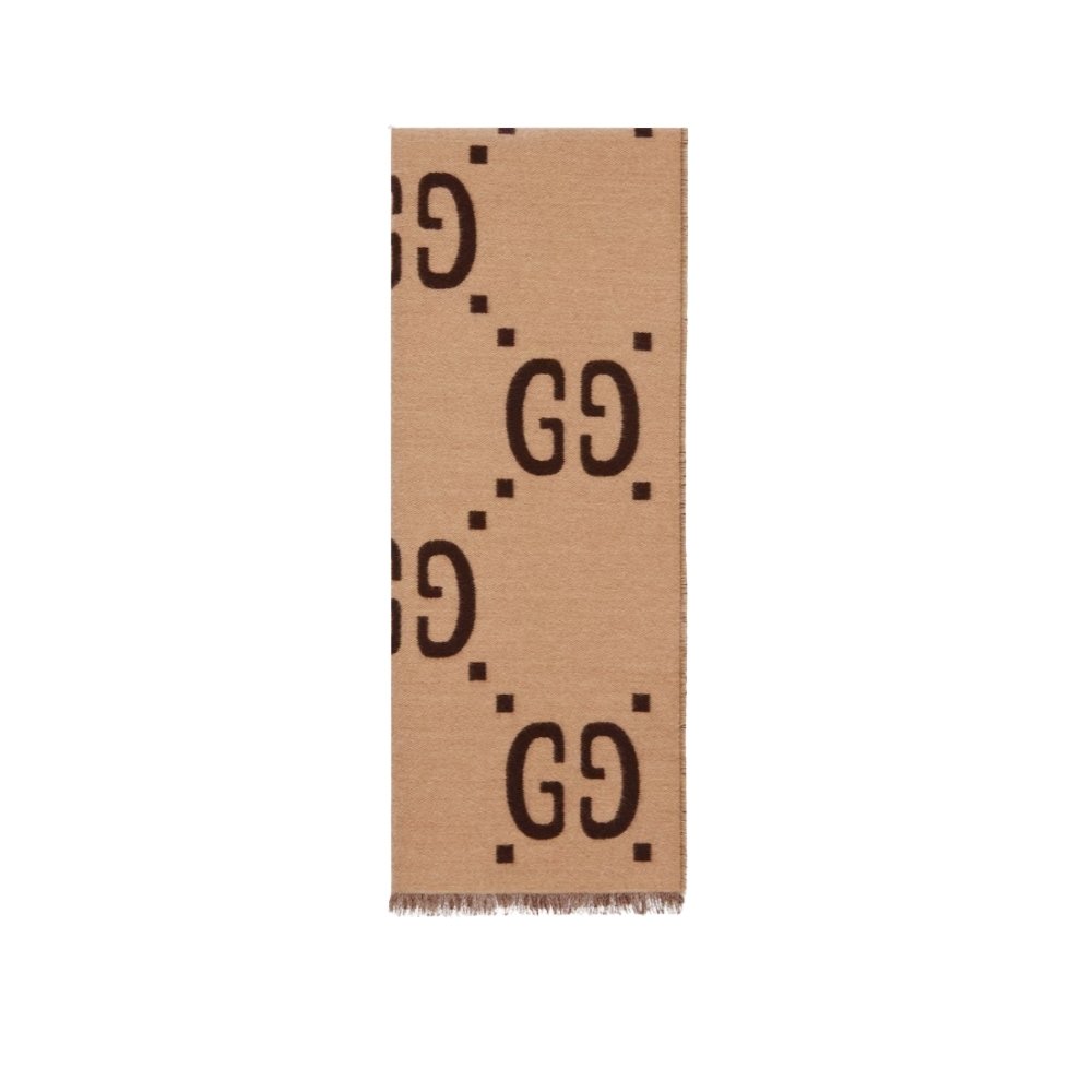 Thumbnail-19-8 Gucci Gg Jacquard Wool Silk Scarf Brown And Beige 180Cm 495592 4G350 2179 - Image 1