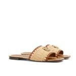 Gucci Women Slide Sandal With Double G Raffia Crochet 835084 Faeq3 9642