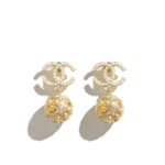 Chanel New Cc Gold Ball Crystal Pearl Drop Earrings