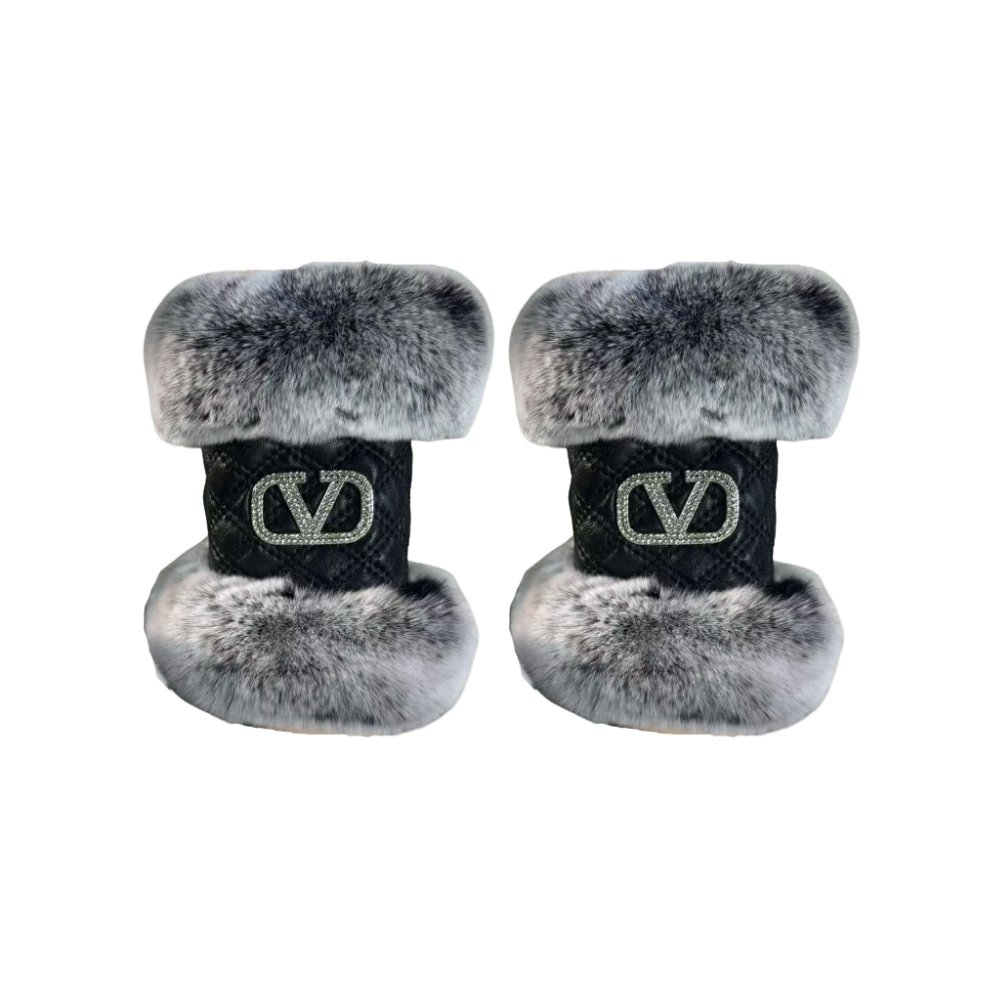 Thumbnail-25-4-2 Valentino Garavani Vlogo Signature Fingerless Black Gloves With Fur Trim - Image 1
