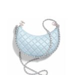 Chanel Hobo Bag Shiny Silver Metal Light Blue 20Cm