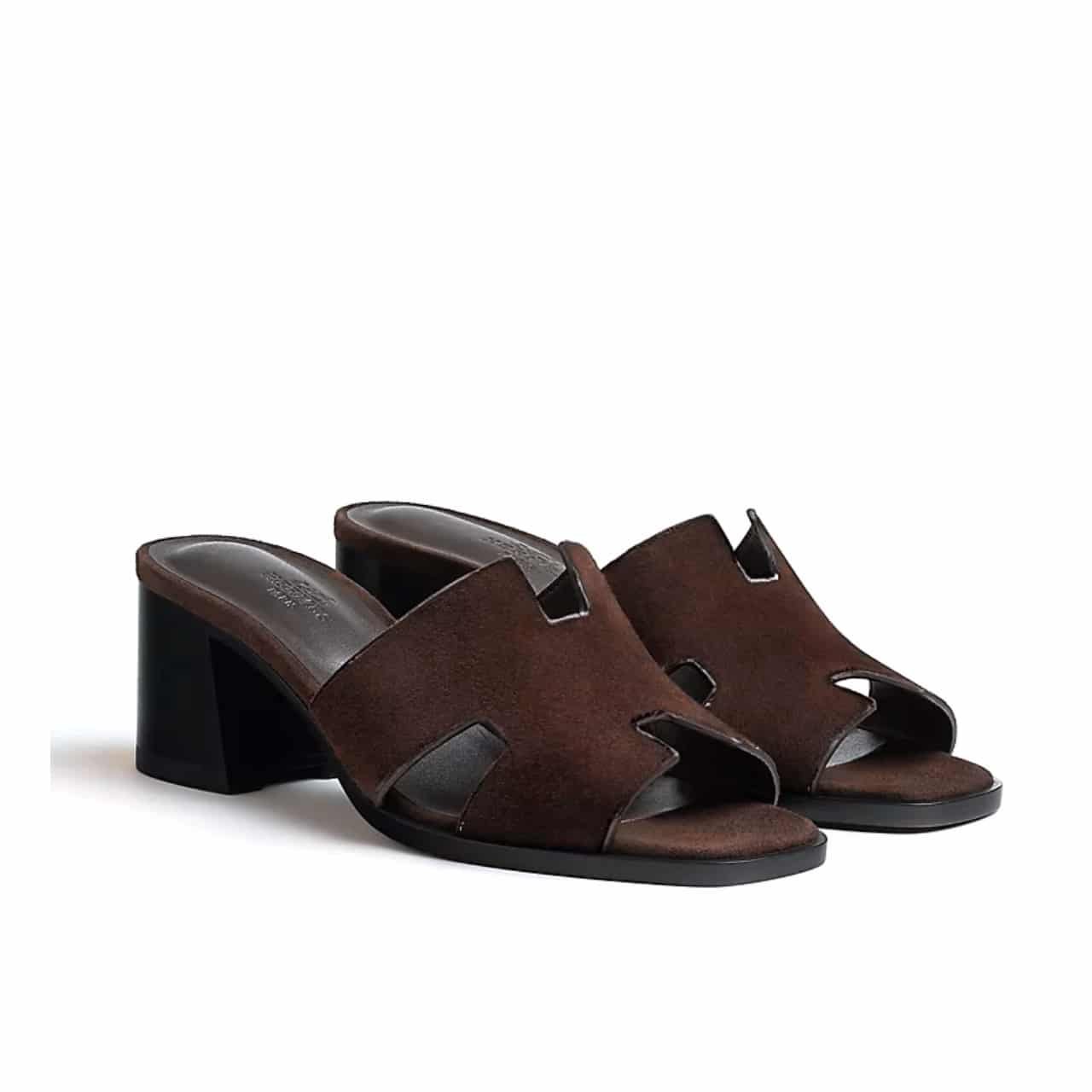 Thumbnail-29-2-1 Hermes Helia 60 Sandal Dark Brown H232088Z F7375 - Image 1