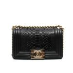 Chanel Boy Flap Bag Snake Leather Black 25Cm