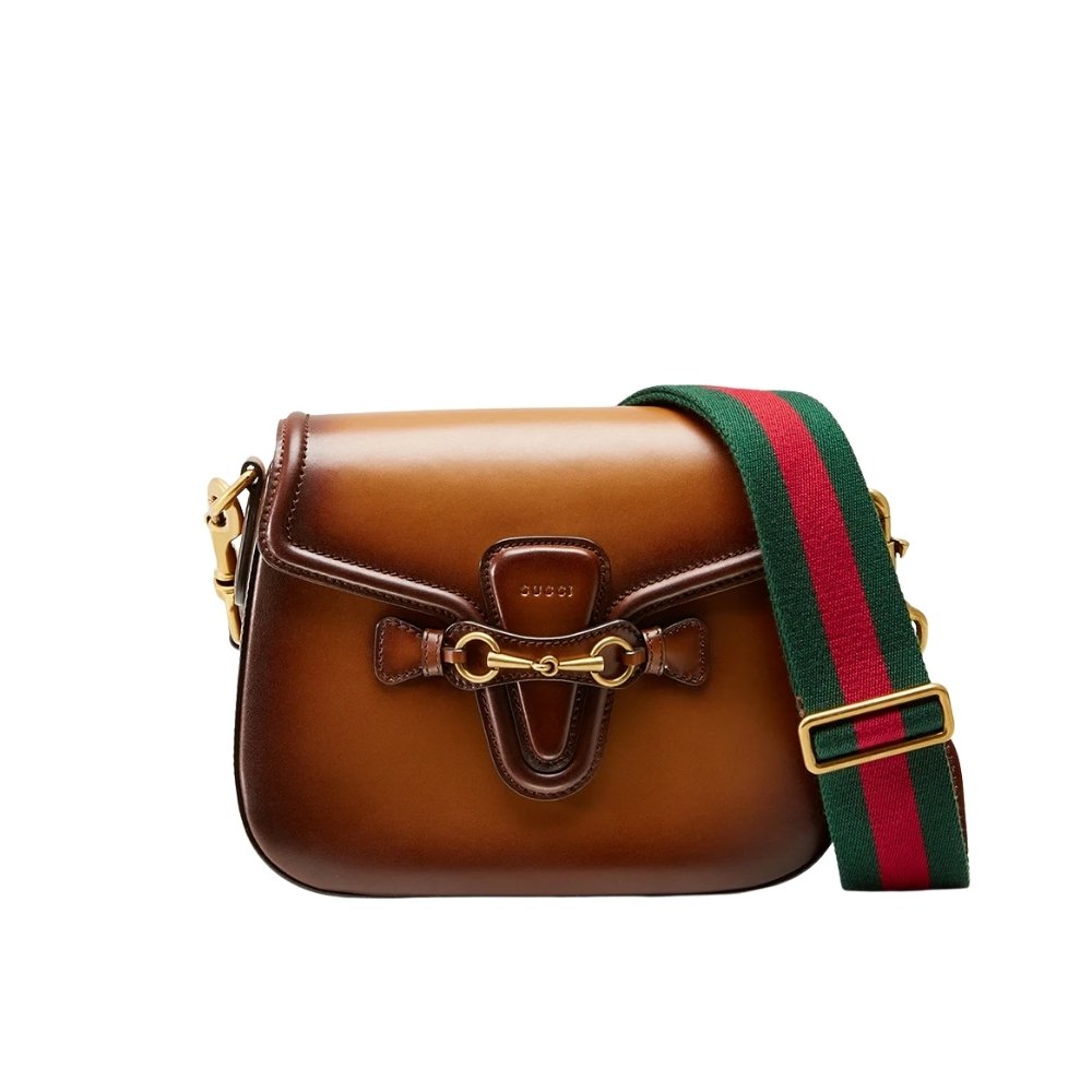 Thumbnail-3-8 Gucci Lady Web Hand Stained Leather Shoulder Bag In Brown 25Cm 380573 B012A 2574 - Image 1