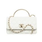Chanel Clutch With Strap Shiny Crumpled With Imitation Pearls White 20Cm Ap3803 B15603 10601