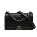 Chanel Boy Medium Handbag Silver Hardware Black 25Cm A67086 Y09953 94305