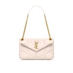 Saint Laurent Puffer Small In Leather Gold Hardware White 29Cm 5774761EL079207