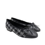 Chanel Plain Toe Rubber Sole Casual Style Tweed Black
