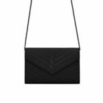Saint Laurent Cassandre Matelassé Chain Wallet In Grain De Poudre Embossed Black Noir 22Cm 377828Bow081000