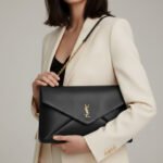 Saint Laurent Cassandre XXL Pouch On Chain In Shiny Leather Black 35Cm - Image 10