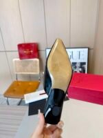 Valentino Garavani Rockstud Asymmetric Patent Leather Mules Black - Image 2