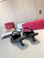 Valentino Garavani Rockstud Asymmetric Patent Leather Mules Black - Image 4