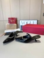 Valentino Garavani Rockstud Asymmetric Patent Leather Mules Black - Image 6