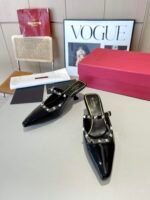 Valentino Garavani Rockstud Asymmetric Patent Leather Mules Black - Image 7