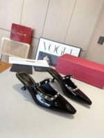 Valentino Garavani Rockstud Asymmetric Patent Leather Mules Black - Image 9