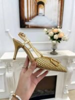 Valentino Garavani Vlogo Woven Leather Slingback Pumps Gold - Image 9