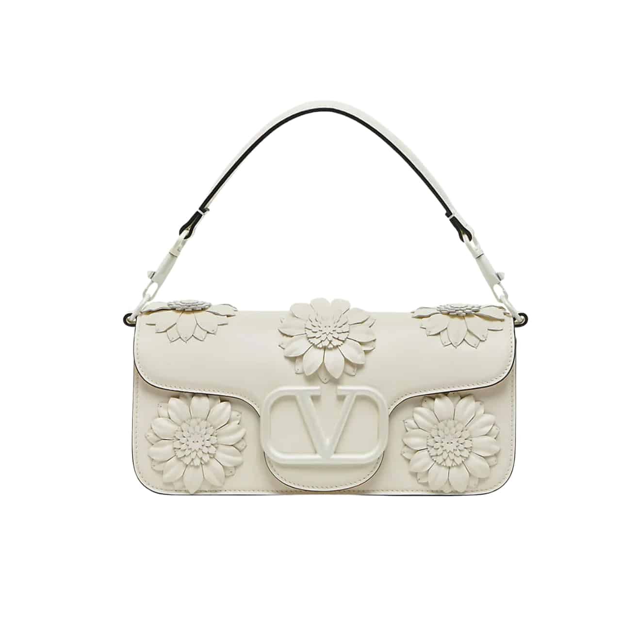 VLWF-2 Valentino Garavani Loco Flower Applique Shoulder Bag White 26Cm - Image 1