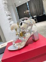 Valentino Garavani Rockstud Leather Sandals Silver - Image 2