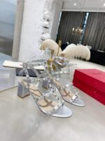 Valentino Garavani Rockstud Leather Sandals Silver - Image 5