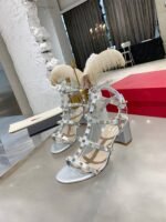 Valentino Garavani Rockstud Leather Sandals Silver - Image 6