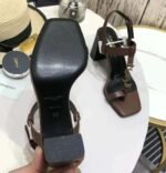 Saint Laurent Cassandra Leather Slingback Sandals Brown - Image 6