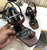 Saint Laurent Cassandra Leather Slingback Sandals Brown - Image 7