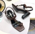 Saint Laurent Cassandra Leather Slingback Sandals Brown - Image 8