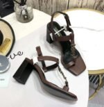 Saint Laurent Cassandra Leather Slingback Sandals Brown - Image 9