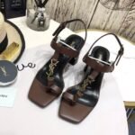 Saint Laurent Cassandra Leather Slingback Sandals Brown - Image 10