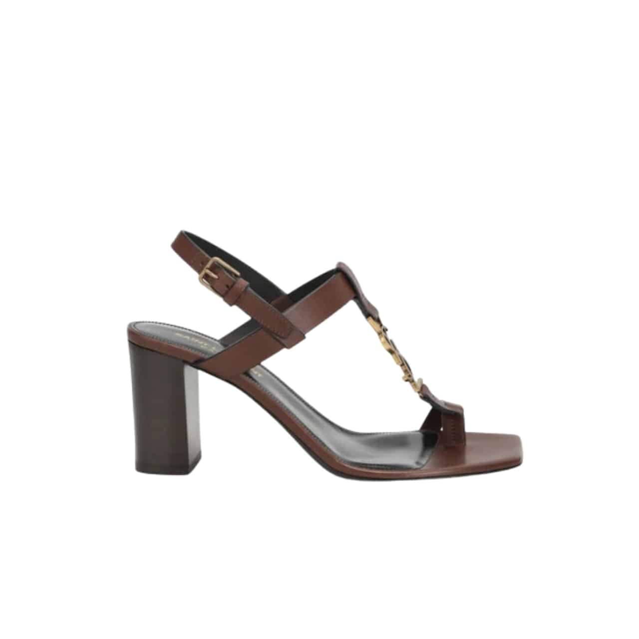 xr:d:DAF4OnkYemU:1068,j:6770455286910888591,t:24021906 Saint Laurent Cassandra Leather Slingback Sandals Brown - Image 1
