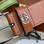 Gucci Belt With Square Buckle And Interlocking G Silver Metal Brown 35Mm - Image 3