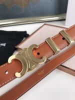 Celine Small Triomphe Brown Belt In Natutal Calfskin Gold Metal - Image 2