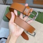 Gucci Belt With Square Buckle And Interlocking G Silver Metal Brown 35Mm - Image 2