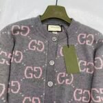 Gucci Gg Monogram Knit Cardigan In Grey With Pink 772886 Xkb3V 1124 - Image 4