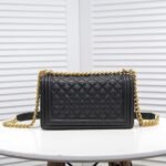 Chanel Boy Medium Handbag Grained And Gold Tone Metal Black 25Cm - Image 3