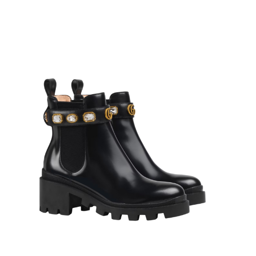 dne-4 Gucci Women’S Leather Ankle Boots With Strap Black 550036 Dks00 1000 - Image 1